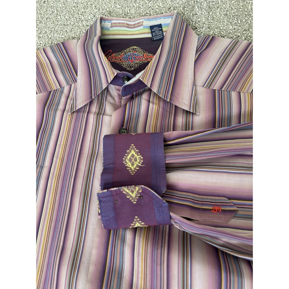 ROBERT GRAHAM Purple/Pink Vertical Stripe Dress Shirt ~Men's L~ Flip Cuffs EUC!